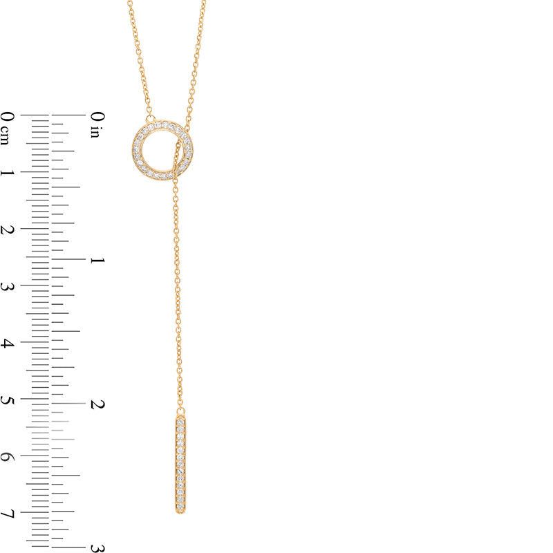 0.25 CT. T.W. Natural Diamond Circle and Vertical Bar Y" Necklace in Sterling Silver with 18K Gold Plate"