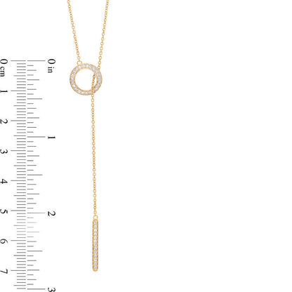 0.25 CT. T.W. Natural Diamond Circle and Vertical Bar Y" Necklace in Sterling Silver with 18K Gold Plate"