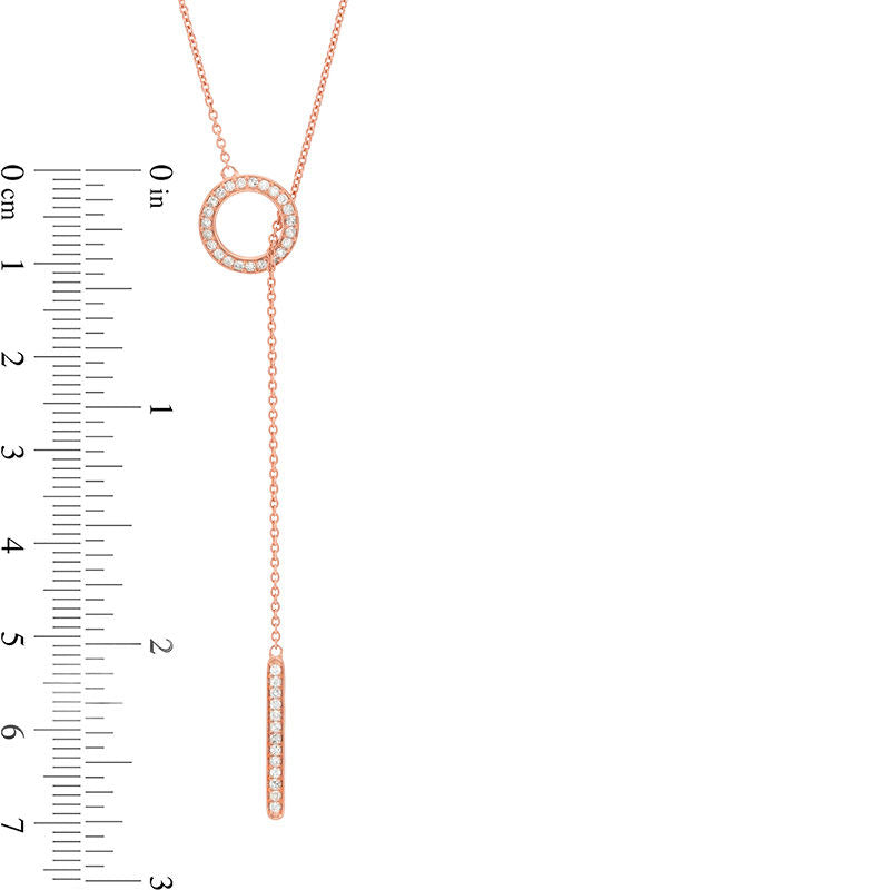0.25 CT. T.W. Natural Diamond Circle and Vertical Bar Y" Necklace in Sterling Silver with 18K Rose Gold Plate"