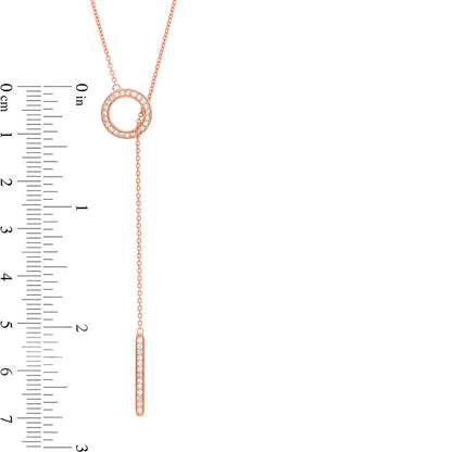 0.25 CT. T.W. Natural Diamond Circle and Vertical Bar Y" Necklace in Sterling Silver with 18K Rose Gold Plate"