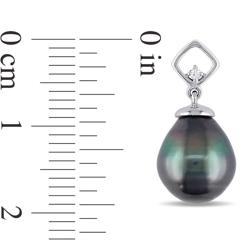 8.0 - 8.5mm Baroque Black Cultured Tahitian Pearl and Diamond Accent Geometric Drop Earrings in 10K White Gold