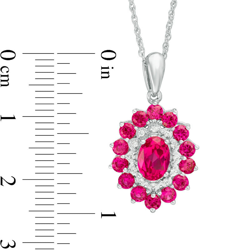 Oval Lab-Created Ruby and 0.05 CT. T.W. Diamond Double Frame Pendant in 10K White Gold