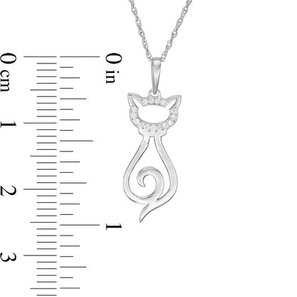0.05 CT. T.W. Natural Diamond Laser-Cut Cat Pendant in 10K White Gold