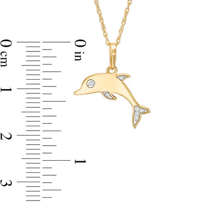 Natural Diamond Accent Laser-Cut Dolphin Pendant in 10K Yellow Gold