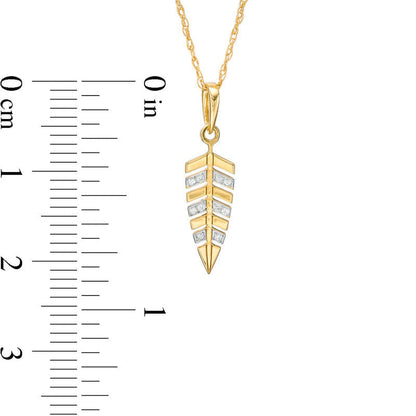 Natural Diamond Accent Laser-Cut Feather Pendant in 10K Yellow Gold