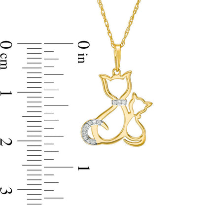 Natural Diamond Accent Laser-Cut Cat and Kitten Pendant in 10K Yellow Gold