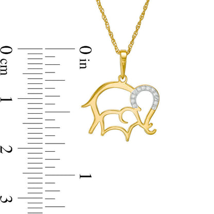 Natural Diamond Accent Laser-Cut Elephant and Calf Pendant in 10K Yellow Gold