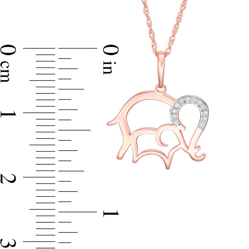 Natural Diamond Accent Laser-Cut Elephant and Calf Pendant in 10K Rose Gold