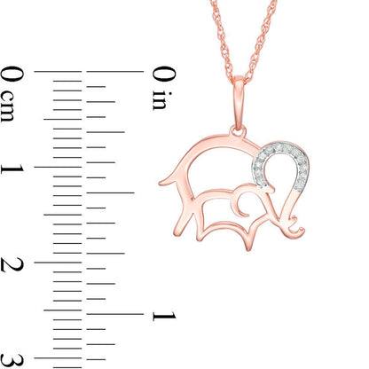 Natural Diamond Accent Laser-Cut Elephant and Calf Pendant in 10K Rose Gold