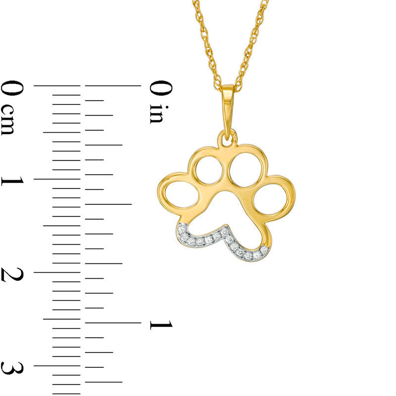 Natural Diamond Accent Laser-Cut Dog Paw Print Pendant in 10K Yellow Gold