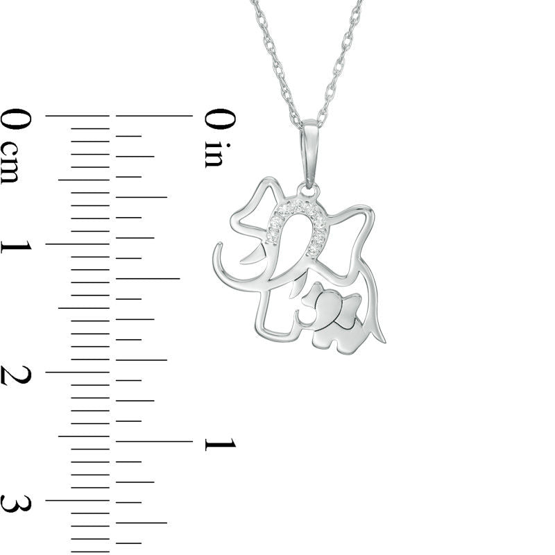 Natural Diamond Accent Laser-Cut Elephant and Calf Pendant in 10K White Gold