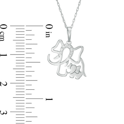 Natural Diamond Accent Laser-Cut Elephant and Calf Pendant in 10K White Gold