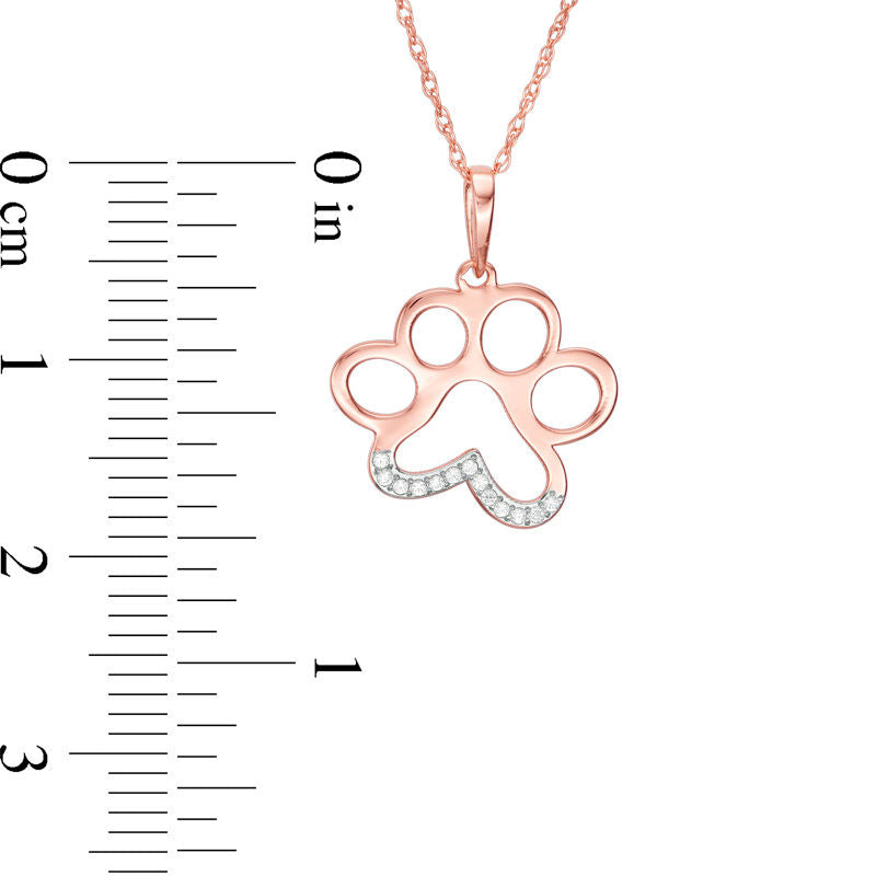 Natural Diamond Accent Laser-Cut Dog Paw Print Pendant in 10K Rose Gold