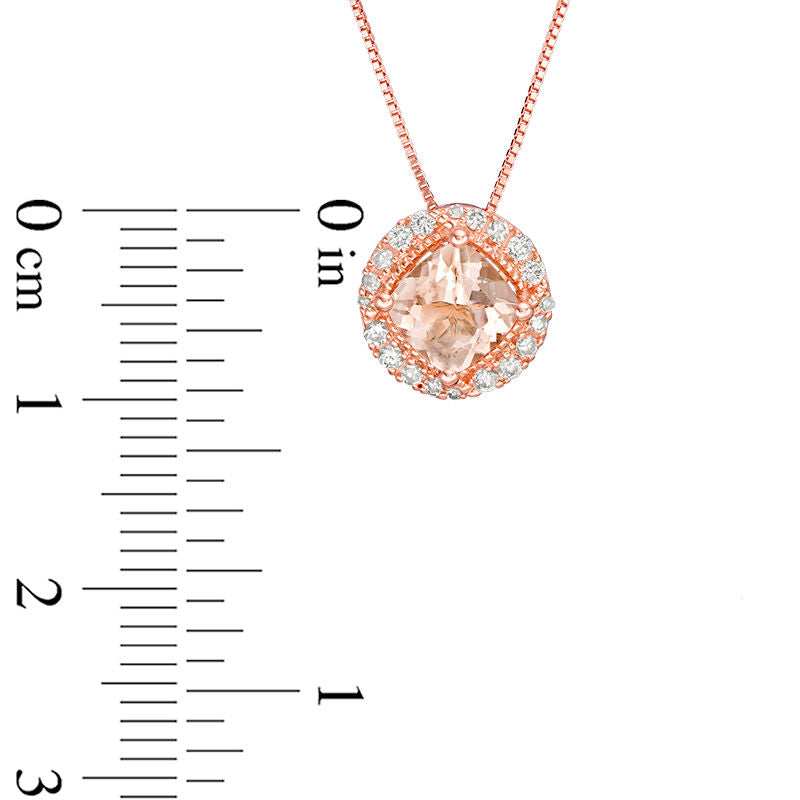 6.0mm Cushion-Cut Morganite and 0.13 CT. T.W. Natural Diamond Frame Pendant in 10K Rose Gold