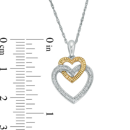 0.1 CT. T.W. Natural Diamond Double Heart Pendant in Sterling Silver and 10K Yellow Gold