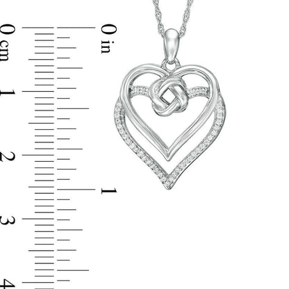 0.1 CT. T.W. Natural Diamond Love Knot Double Heart Pendant in Sterling Silver
