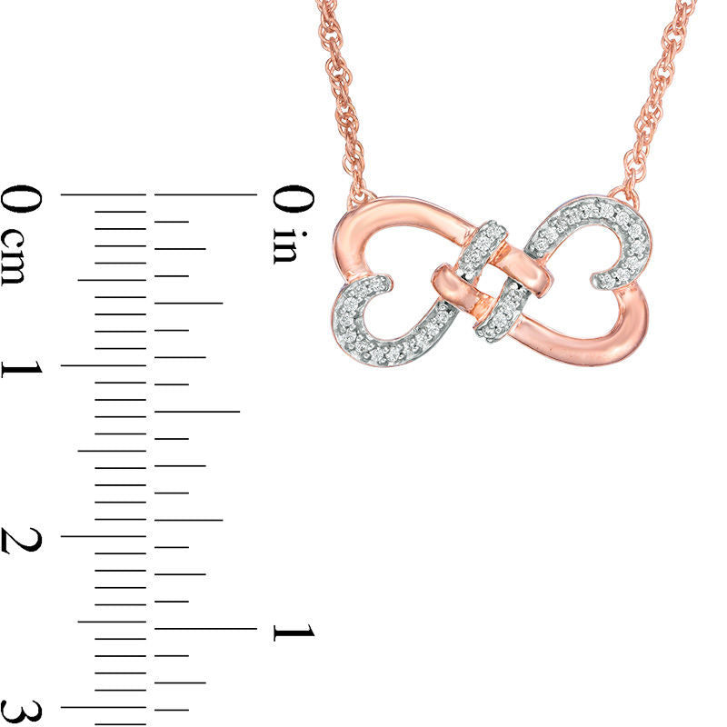 0.1 CT. T.W. Natural Diamond Love Knot Double Heart Necklace in 10K Rose Gold - 17.5