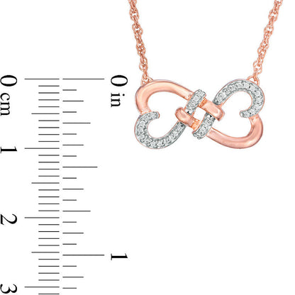 0.1 CT. T.W. Natural Diamond Love Knot Double Heart Necklace in 10K Rose Gold - 17.5
