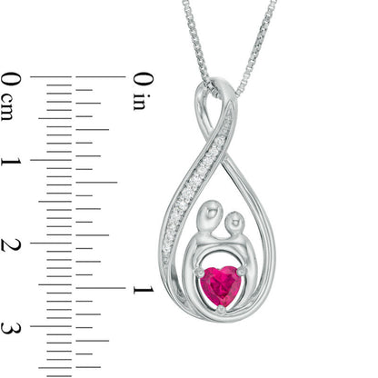 5.0mm Heart-Shaped Lab-Created Ruby and White Sapphire Infinity Motherly Love Pendant in Sterling Silver