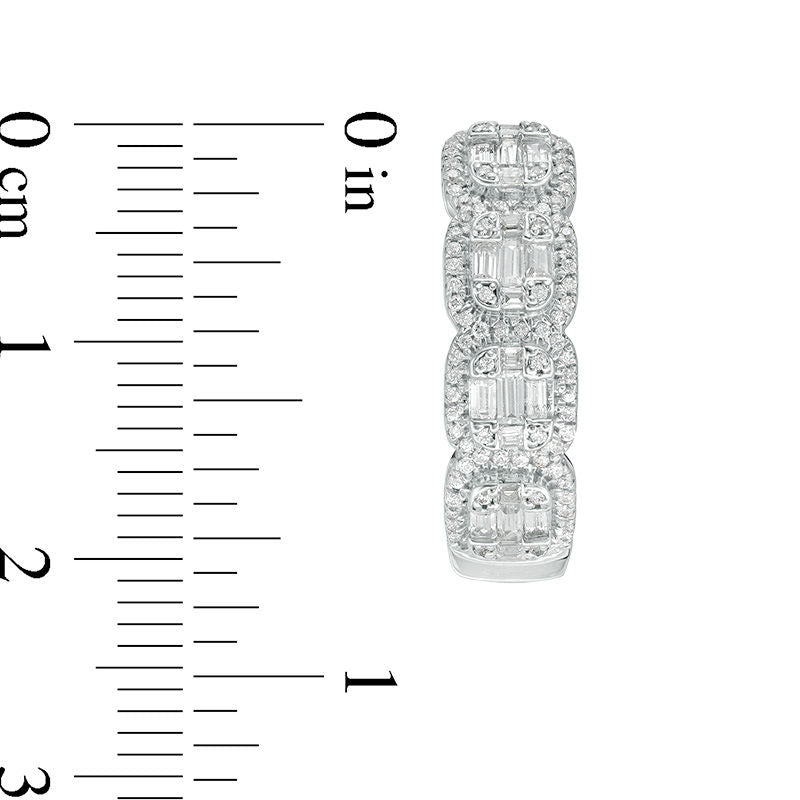 2 CT. T.W. Baguette and Round Diamond Inside-Out Hoop Earrings in 14K White Gold