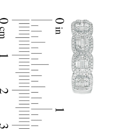2 CT. T.W. Baguette and Round Diamond Inside-Out Hoop Earrings in 14K White Gold