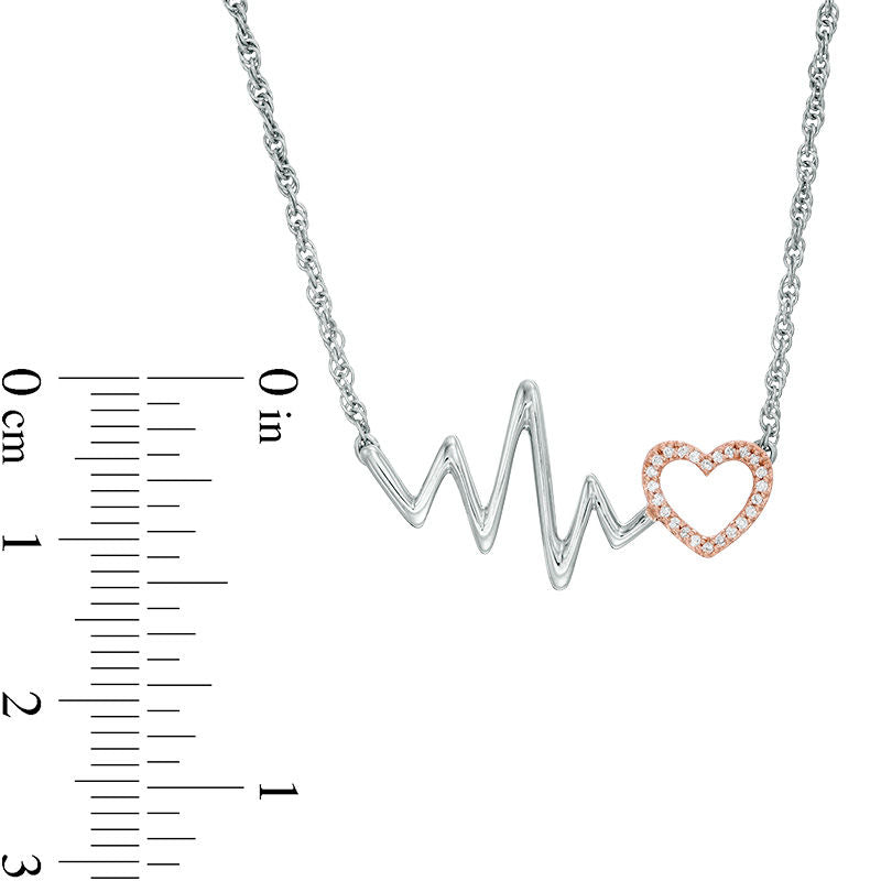 0.05 CT. T.W. Natural Diamond Heartbeat and Heart Necklace in Sterling Silver and 10K Rose Gold - 17