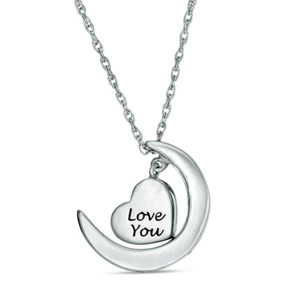 0.07 CT. T.W. Natural Diamond Crescent Moon and Heart Dangle Love" Message Pendant in Sterling Silver and 10K Yellow Gold"