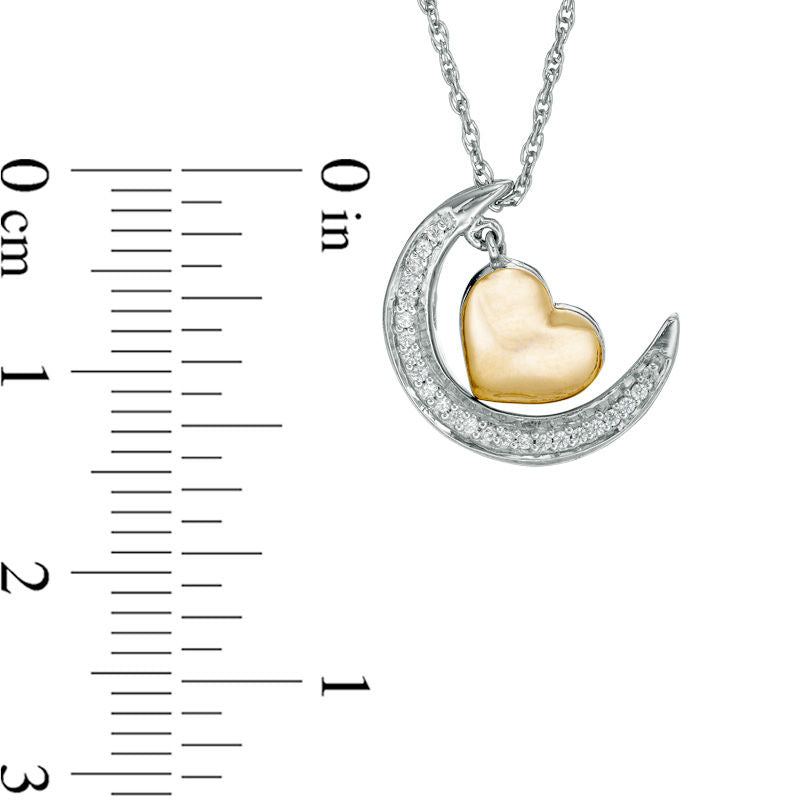 0.07 CT. T.W. Natural Diamond Crescent Moon and Heart Dangle Love" Message Pendant in Sterling Silver and 10K Yellow Gold"