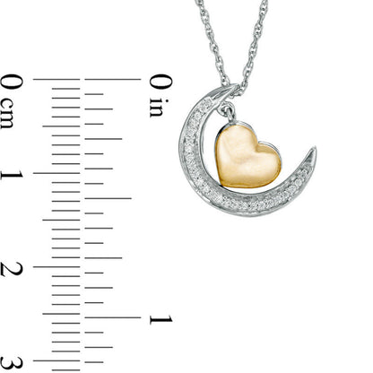 0.07 CT. T.W. Natural Diamond Crescent Moon and Heart Dangle Love" Message Pendant in Sterling Silver and 10K Yellow Gold"
