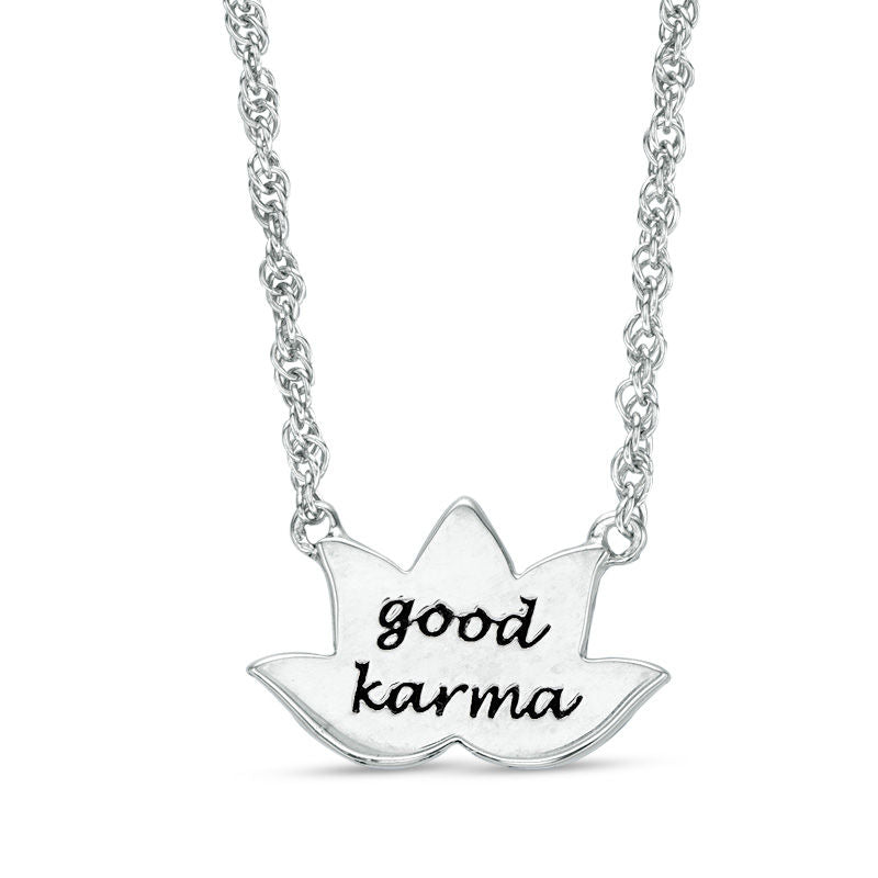 0.07 CT. T.W. Natural Diamond Lotus Flower with good karma" Message Necklace in Sterling Silver - 17.5""