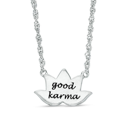 0.07 CT. T.W. Natural Diamond Lotus Flower with good karma" Message Necklace in Sterling Silver - 17.5""