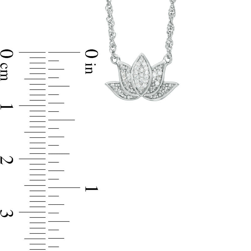 0.07 CT. T.W. Natural Diamond Lotus Flower with good karma" Message Necklace in Sterling Silver - 17.5""