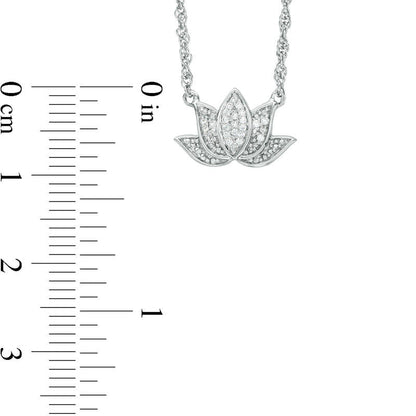 0.07 CT. T.W. Natural Diamond Lotus Flower with good karma" Message Necklace in Sterling Silver - 17.5""