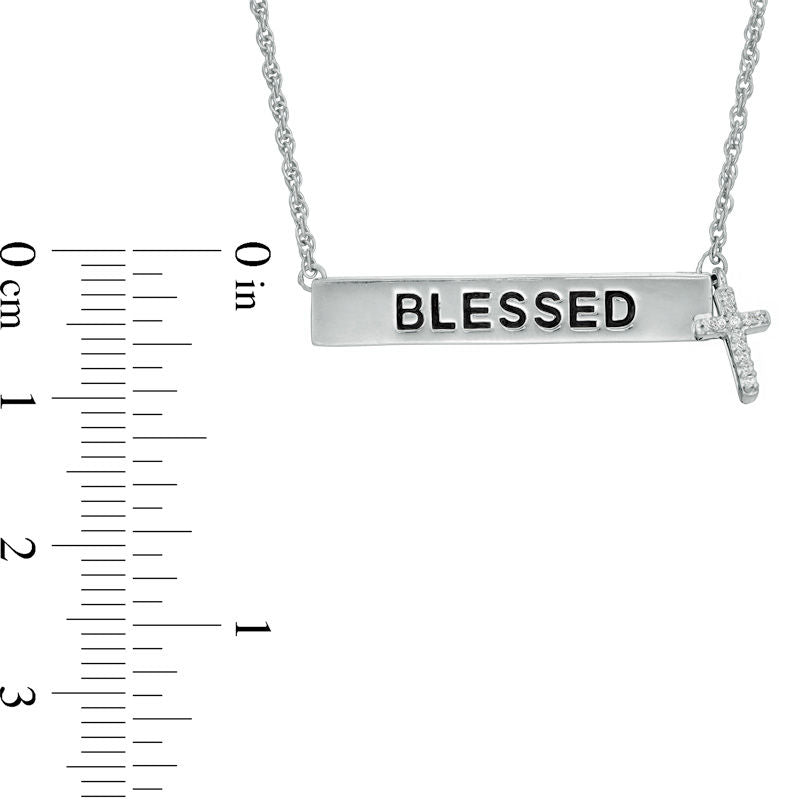 Natural Diamond Accent BLESSED" Bar and Cross Charm Necklace in Sterling Silver - 17""