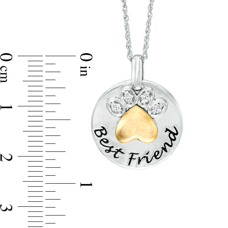 0.05 CT. T.W. Natural Diamond Paw Print Best Friend" Pendant in Sterling Silver and 10K Yellow Gold"