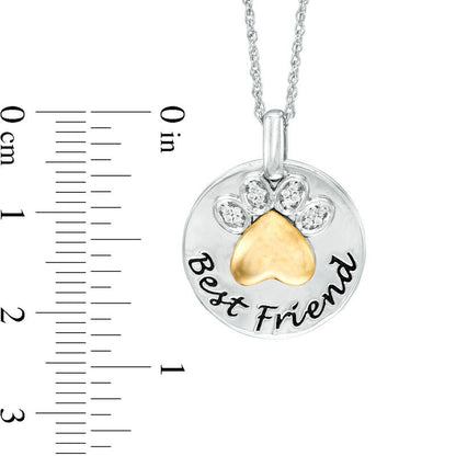 0.05 CT. T.W. Natural Diamond Paw Print Best Friend" Pendant in Sterling Silver and 10K Yellow Gold"