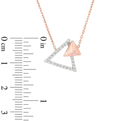 0.2 CT. T.W. Natural Diamond Double Triangle Necklace in 10K White Gold with Rose Rhodium