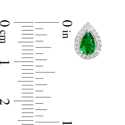 Pear-Shaped Lab-Created Emerald and 0.17 CT. T.W. Diamond Frame Stud Earrings in 10K White Gold
