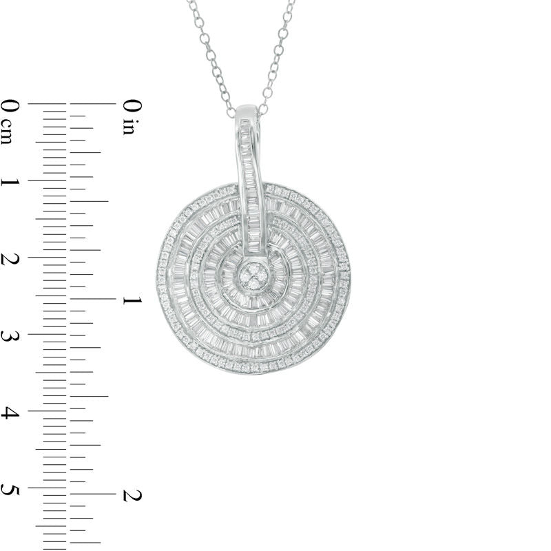 1.88 CT. T.W. Baguette and Round Natural Diamond Multi-Frame Wavy Pendant in 14K White Gold
