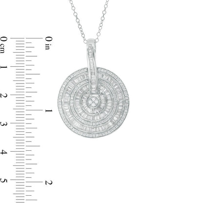 1.88 CT. T.W. Baguette and Round Natural Diamond Multi-Frame Wavy Pendant in 14K White Gold
