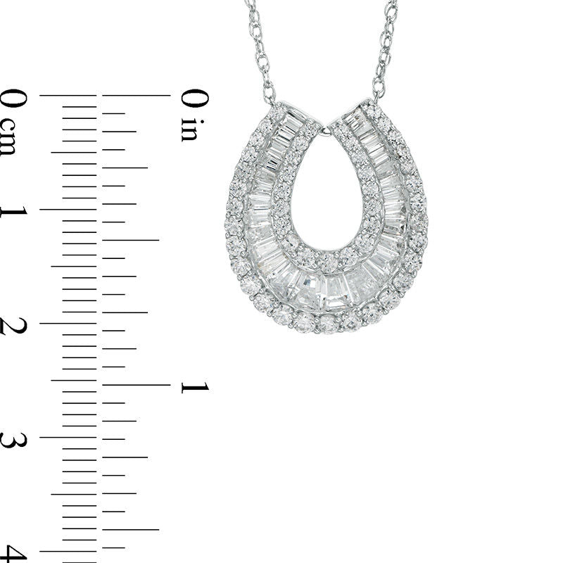 2 CT. T.W. Baguette and Round Natural Diamond Horseshoe Pendant in 14K White Gold
