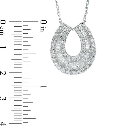 2 CT. T.W. Baguette and Round Natural Diamond Horseshoe Pendant in 14K White Gold