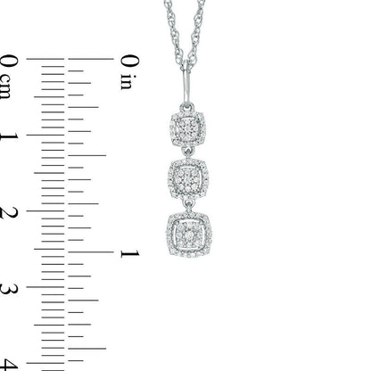 0.2 CT. T.W. Composite Natural Diamond Vertical Three Stone Square Frame Pendant in 10K White Gold