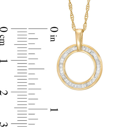 0.33 CT. T.W. Baguette Natural Diamond Open Circle Pendant in 10K Yellow Gold