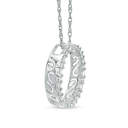 0.25 CT. T.W. Baguette and Round Natural Diamond Alternating Open Circle Pendant in 10K White Gold