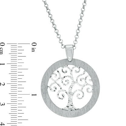 Natural Diamond-Cut Tree of Life Pendant in Sterling Silver