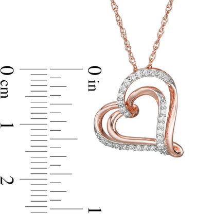 0.25 CT. T.W. Natural Diamond Double Tilted Heart Pendant in 10K Rose Gold
