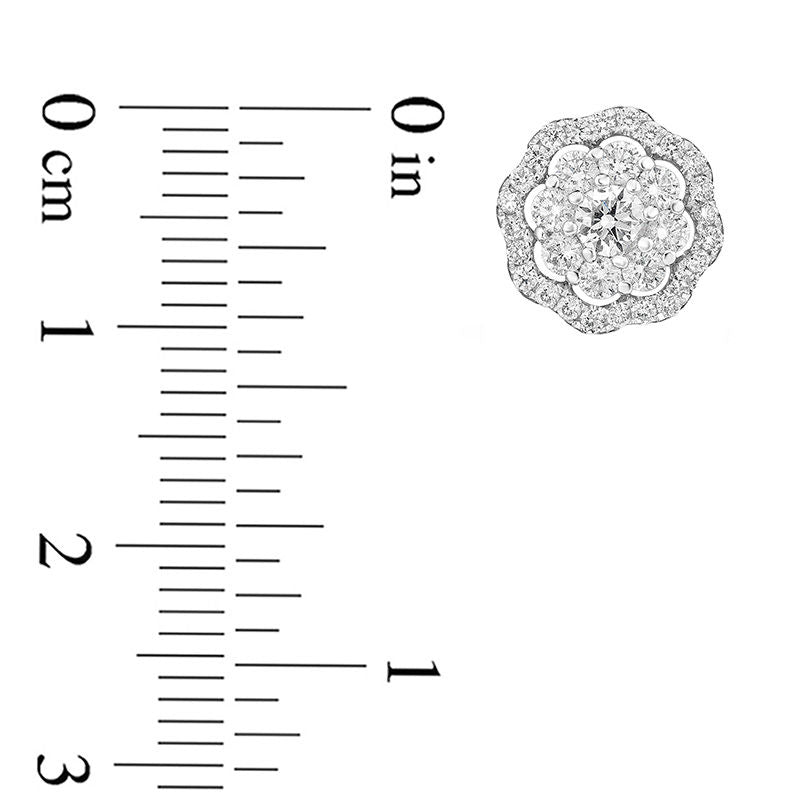 1.2 CT. T.W. Diamond Double Flower Frame Stud Earrings in 14K White Gold