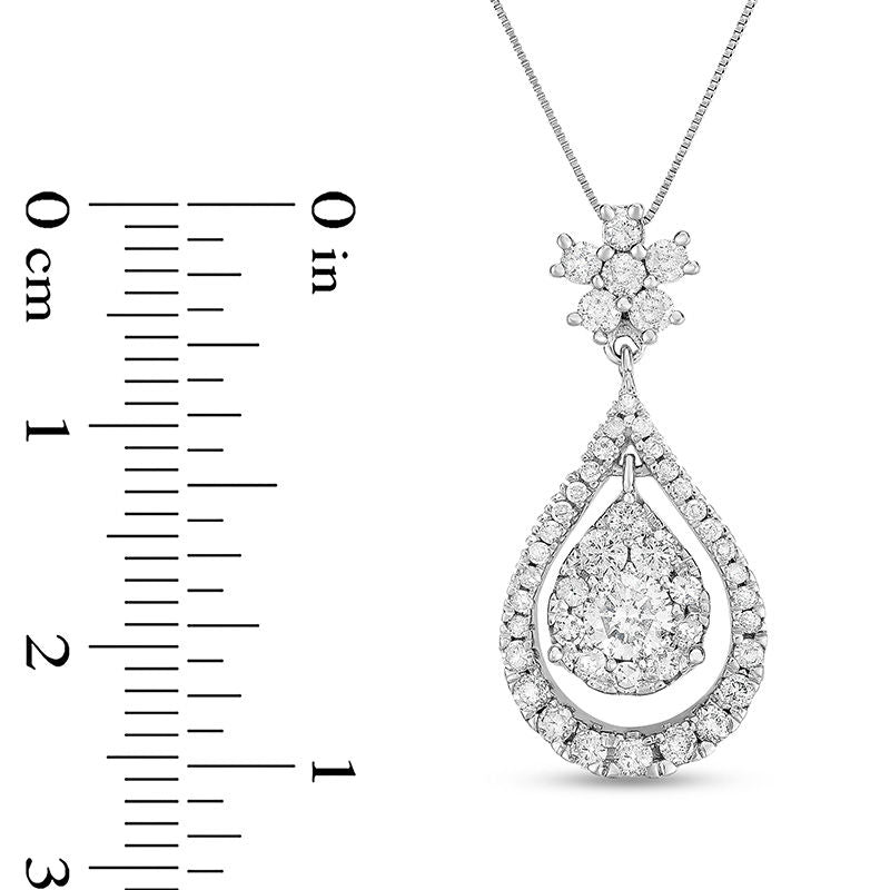 1 CT. T.W. Natural Diamond Double Pear-Shaped Pendant in 14K White Gold