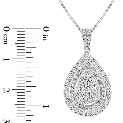1.5 CT. T.W. Composite Natural Diamond Double Pear-Shaped Frame Pendant in 14K White Gold